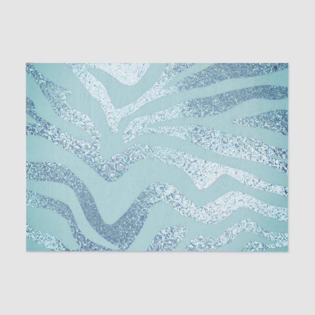 Blue silver metallic look zebra striped animal  tissue paper (Front)