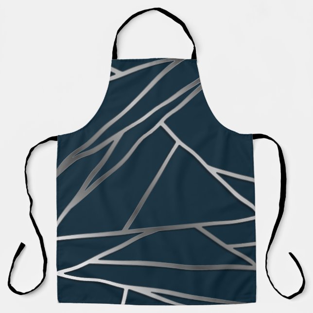 Blue Silver Modern Geometric  Apron (Front)