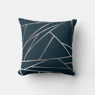 Blue Silver Modern Geometric Cushion