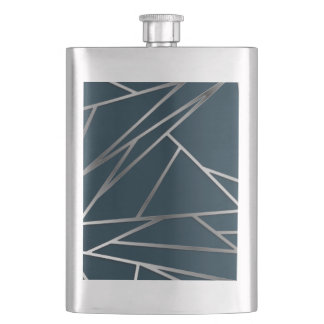 Blue Silver Modern Geometric Hip Flask
