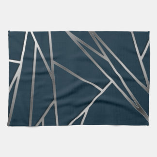 Blue Silver Modern Geometric Tea Towel