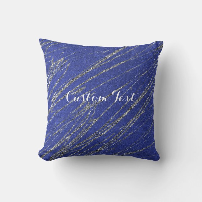 Blue & Silver Modern Glam Marble Stripe Cushion (Front)