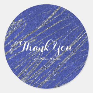 Blue & Silver Modern Glam Marble Stripe Party Classic Round Sticker