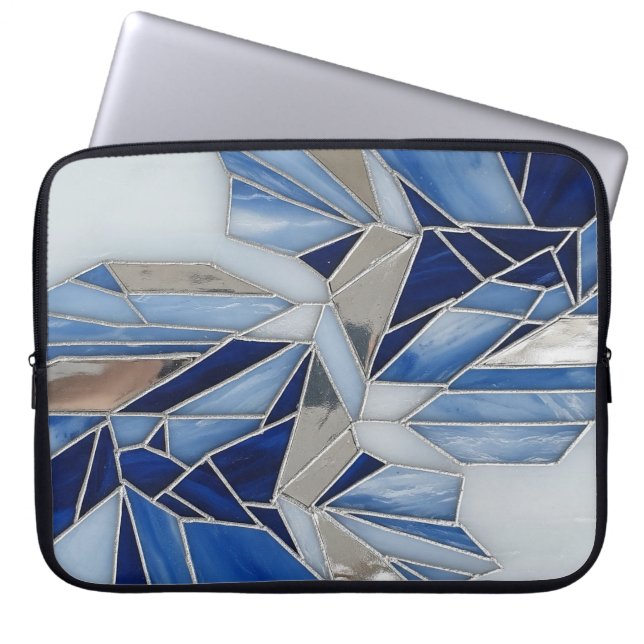 blue silver mosaic 1 laptop sleeve (Front)