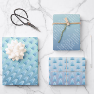 Blue Silver Nordic Tree Wrapping Paper Sheet