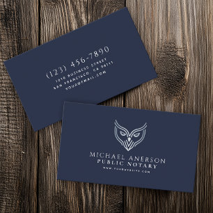 Blue Silver Owl Minimal Notary Loan Signing Agent Business Card