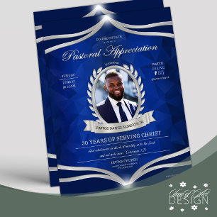 Blue Silver Pastor Appreciation Church Service Flyer
