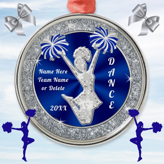 Blue, Silver, Personalised Cheerleader Ornament (Creator Uploaded)