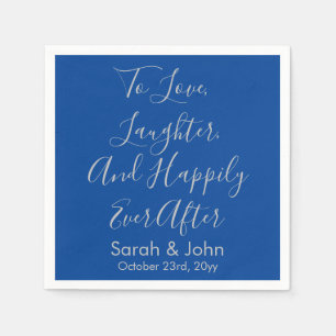 Blue Silver Personalised Script Wedding Reception  Napkin
