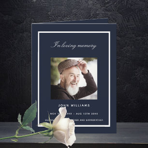 Blue silver photo elegant funeral program thank you card