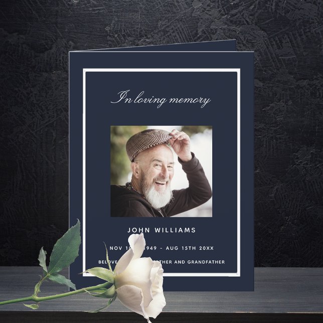 Blue silver photo elegant funeral program thank you card (Creator Uploaded)