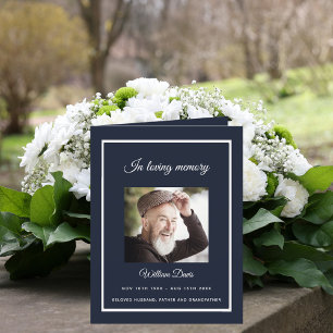 Blue silver photo elegant funeral program thank you card