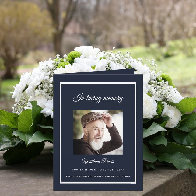 Blue silver photo elegant funeral program thank you card (Creator Uploaded)