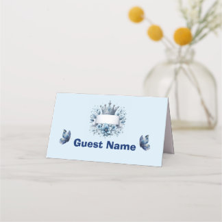 Blue Silver Prince Crown Baby Shower Place Cards