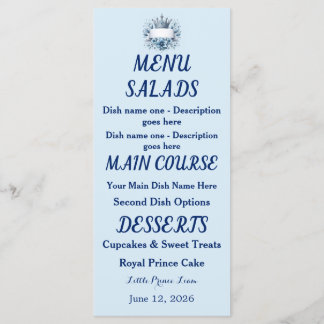 Blue Silver Prince Crown Envelope Liner Menu