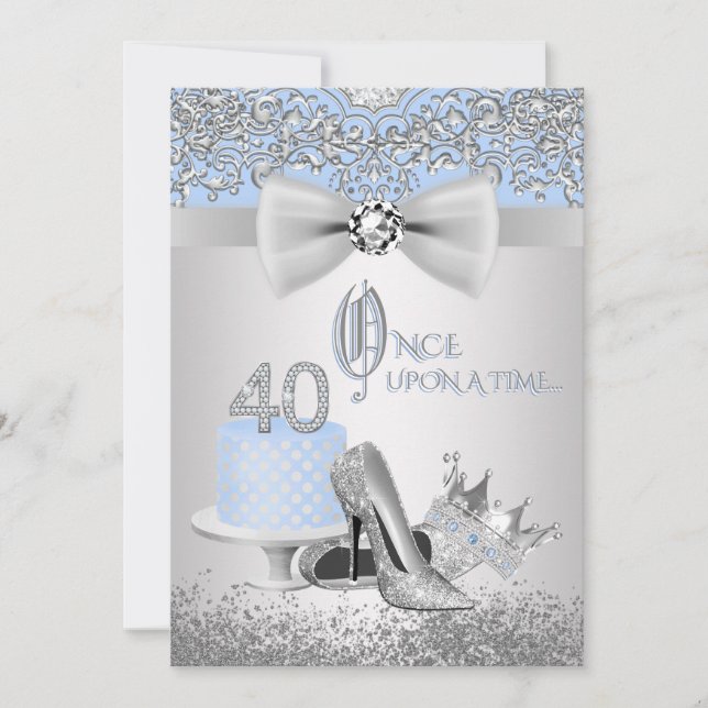 Blue Silver Princess 40th Birthday Invitations (Front)