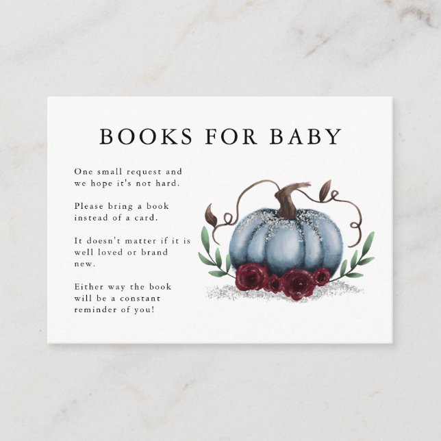 Blue Silver Pumpkin Baby Shower Book Request Enclosure Card (Front)