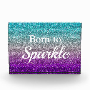 Blue Silver Purple Glitter Born to Sparkle Luxury Photo Block