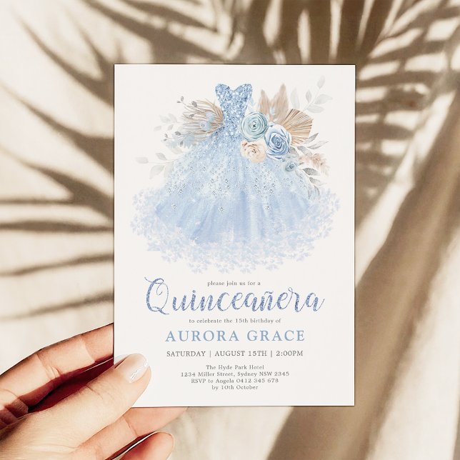 Blue Silver Quinceañera Dress Mis Quince 15 Años Invitation (Creator Uploaded)