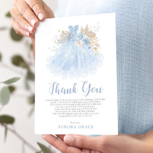 Blue Silver Quinceañera Dress Mis Quince 15 Años Thank You Card