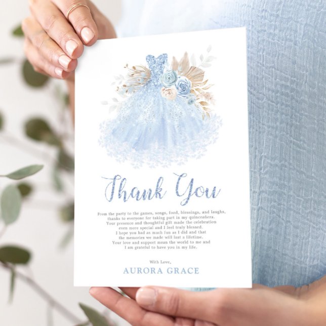 Blue Silver Quinceañera Dress Mis Quince 15 Años Thank You Card (Creator Uploaded)