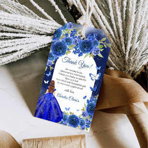 Blue Silver Rose Quinceanera Birthday Gift Tags
