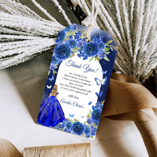Blue Silver Rose Quinceanera Birthday Gift Tags