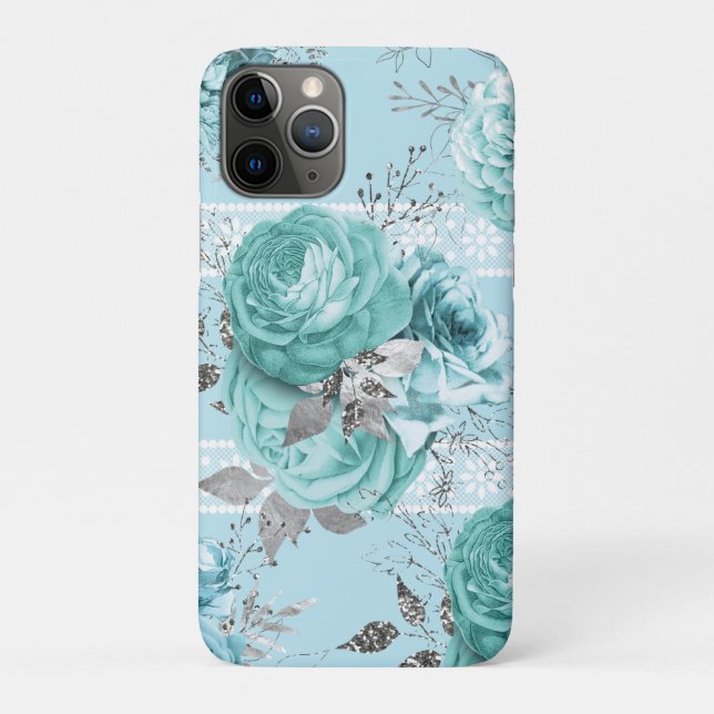 Blue Silver Roses Lace details Case-Mate iPhone Case (Back)