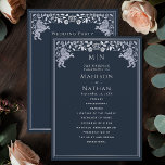 Blue & Silver Royal Lion Mediaeval Sword Wedding  Programme<br><div class="desc">Unveil the magic of your big day! These mediaeval fantasy wedding programs feature a regal lion surrounded by intricate silver florals and a monogram against a navy blue background, blending elegance with a touch of grandeur. A perfect keepsake for your fairytale celebration! The silver featured on this item is NOT...</div>
