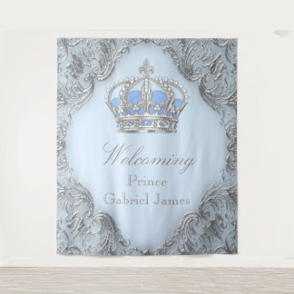 Blue Silver Royal Prince Baby Shower Backdrop Tapestry