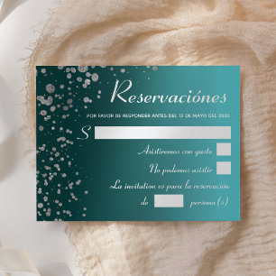 Blue Silver RSVP, Quinceanera Spanish Reservacion Invitation