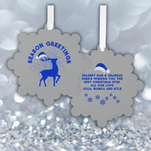 Blue/Silver Season Greeting Reindeer with Monogram Tree Decoration Card