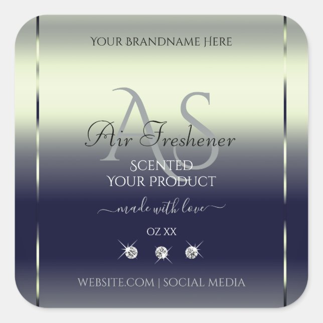 Blue Silver Shimmery Product Label Jewels Monogram (Front)