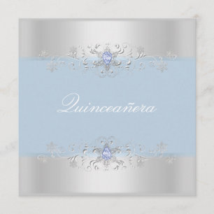 Blue & Silver Snow Gem Quinceanera Invite