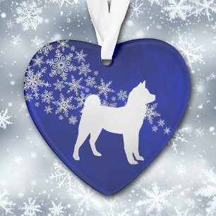 Blue Silver Snowflake Akita Dog Ornament