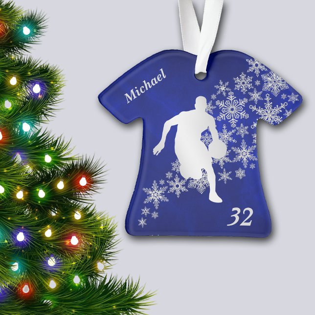 Blue Silver Snowflake Basketball Player Ornament (Creator Uploaded)