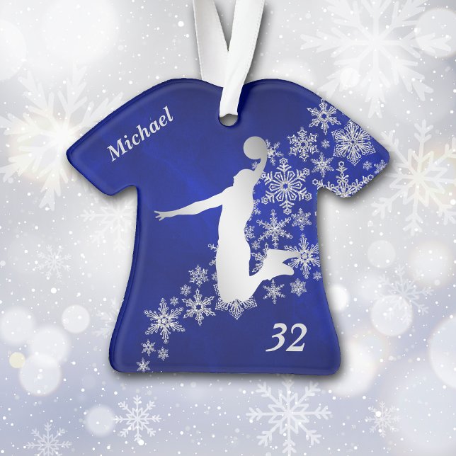 Blue Silver Snowflake Basketball Slam Dunk Ornament (Creator Uploaded)