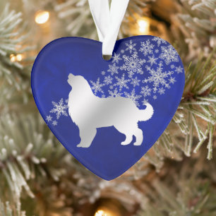 Blue Silver Snowflake Bernese Mountain Dog Ornament