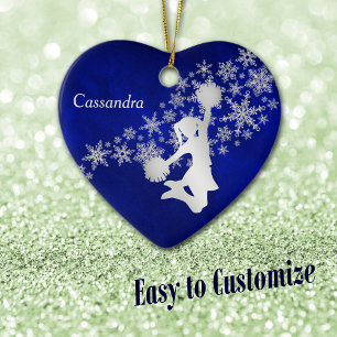 Blue Silver Snowflake Cheerleader Personalised Ceramic Tree Decoration