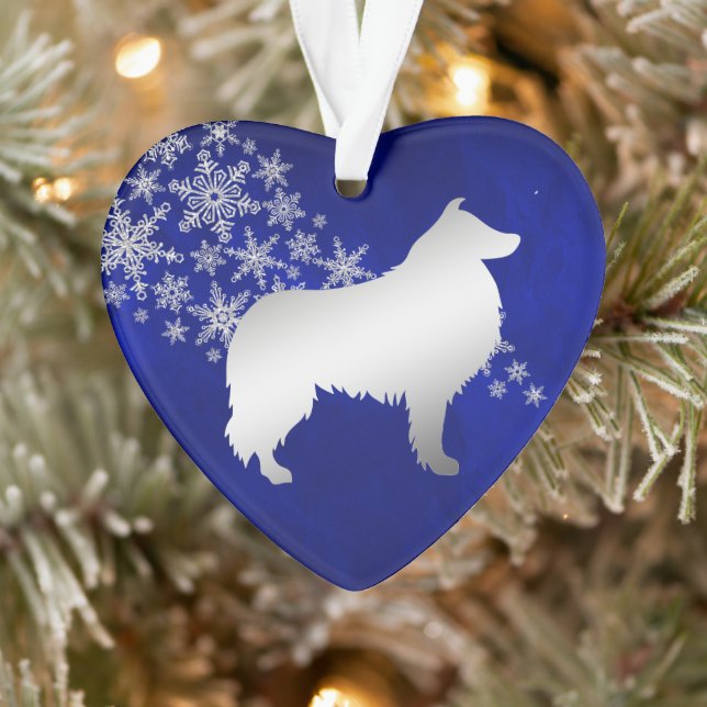 Blue Silver Snowflake Collie Dog Ornament (Tree)