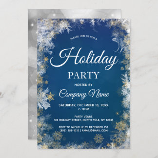 Blue Silver Snowflake Corporate Holiday Party Invitation