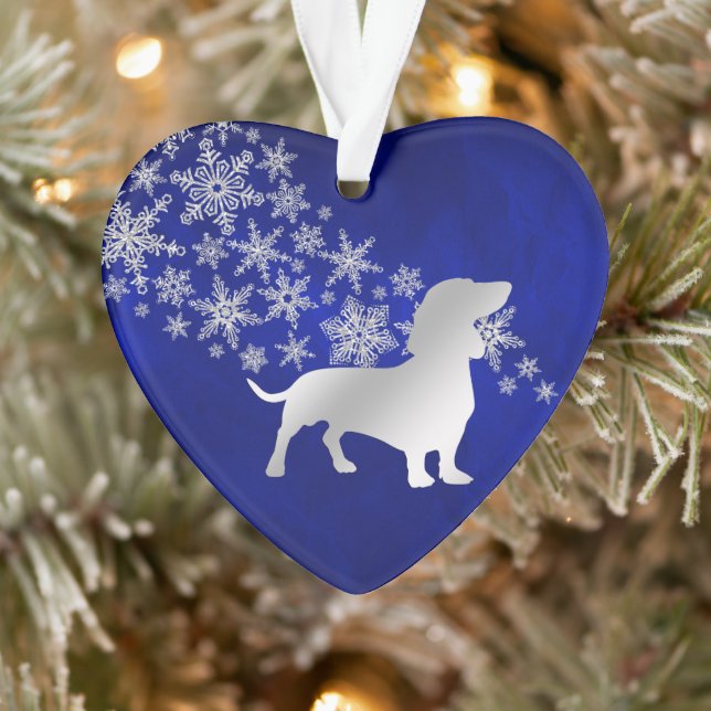 Blue Silver Snowflake Dachshund Ornament (Tree)