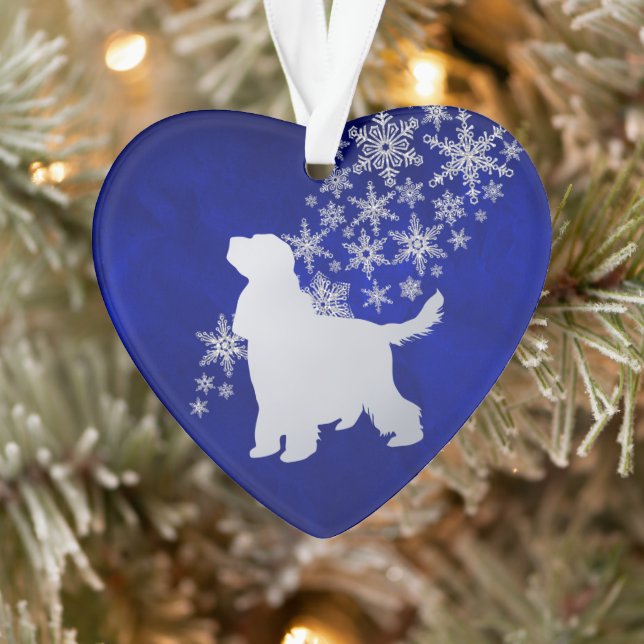 Blue Silver Snowflake English Cocker Spaniel Dog Ornament (Tree)