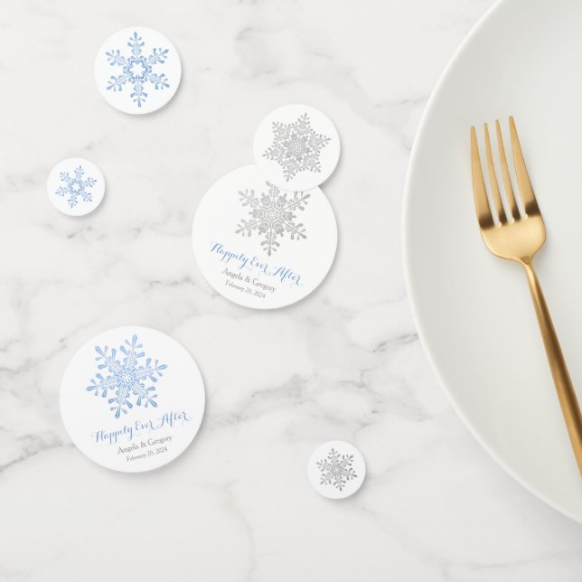 Blue Silver Snowflake Happily Ever After Wedding Confetti (Group)