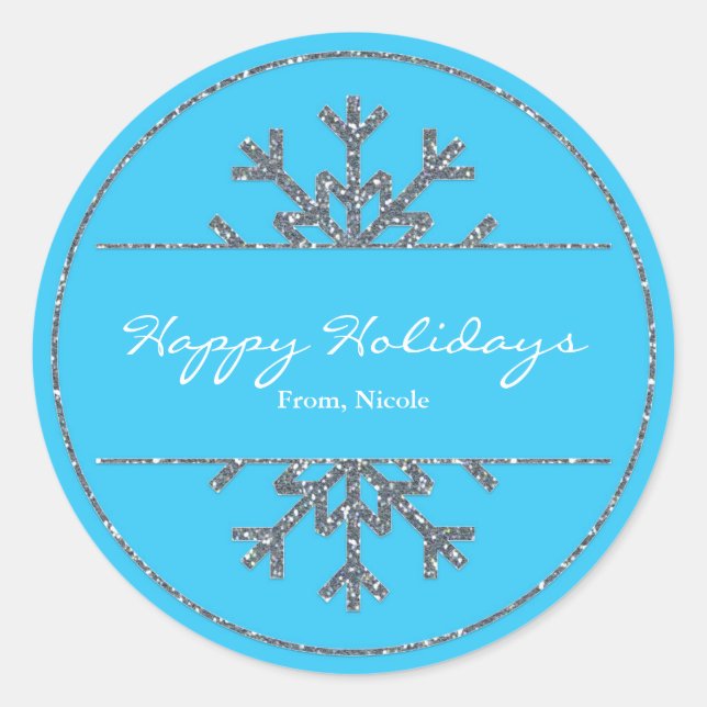 Blue & Silver Snowflake Holiday Winter Sticker (Front)
