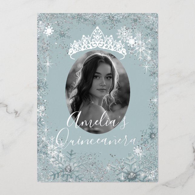 Blue Silver Snowflake Photo Quinceanera  (Front)