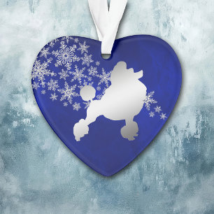Blue Silver Snowflake Poodle Ornament
