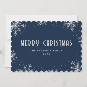 Blue Silver Snowflake Snow Christmas Card