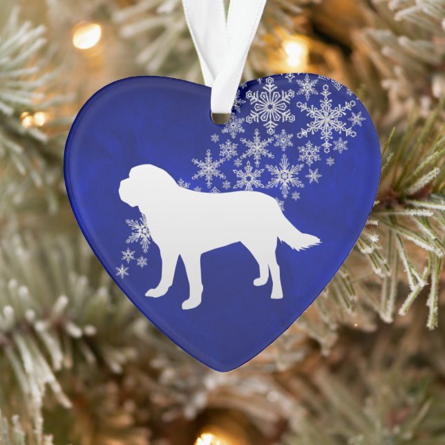 Blue Silver Snowflake St Bernard Ornament (Tree)