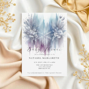 Blue Silver Snowflake Winter Baby Shower Elegant  Invitation